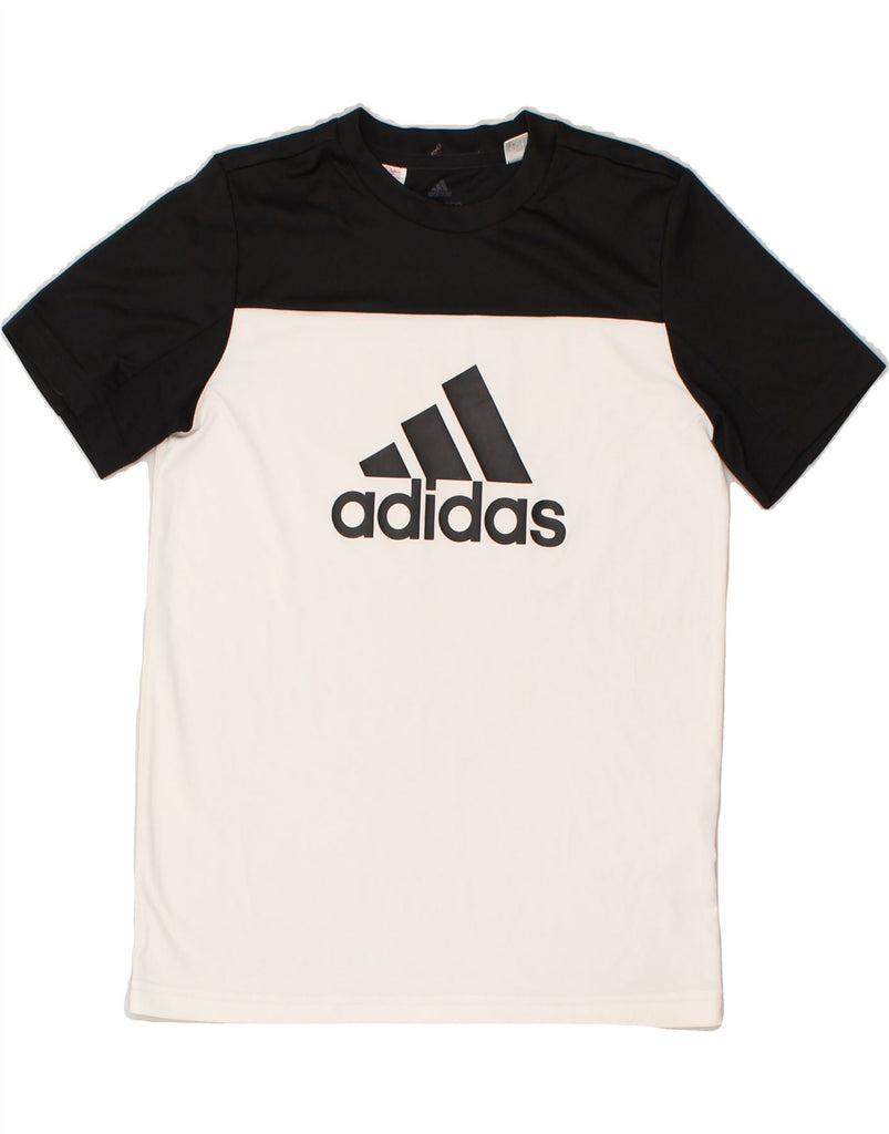 ADIDAS Boys Aeroready Graphic T-Shirt Top 11-12 Years White Colourblock | Vintage Adidas | Thrift | Second-Hand Adidas | Used Clothing | Messina Hembry 