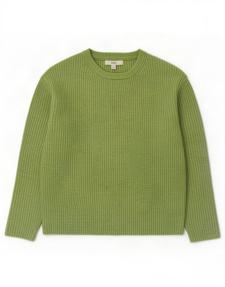 Marks & Spencer Womens Boat Neck Jumper Sweater UK 10 Small Green Polyester