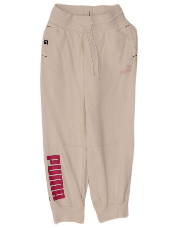 Puma Womens Graphic Tracksuit Trousers Joggers UK 10 Small White Cotton