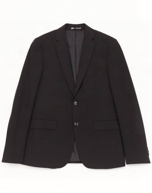 Zara Mens 2 Button Blazer Jacket EU 48 Medium Black Polyester