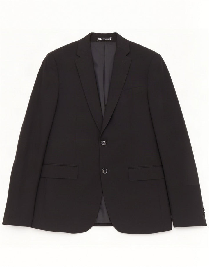Zara Mens 2 Button Blazer Jacket EU 48 Medium Black Polyester