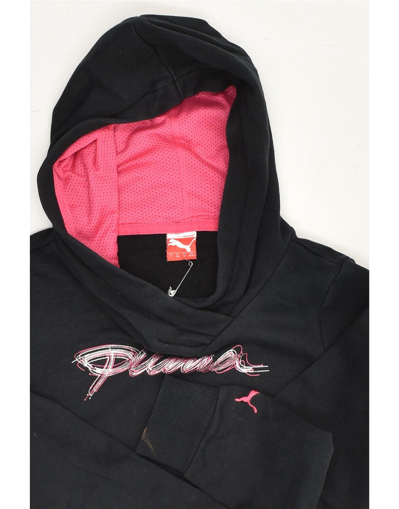 PUMA Girls Graphic Hoodie Jumper 11-12 Years  Black Cotton | Vintage Puma | Thrift | Second-Hand Puma | Used Clothing | Messina Hembry 