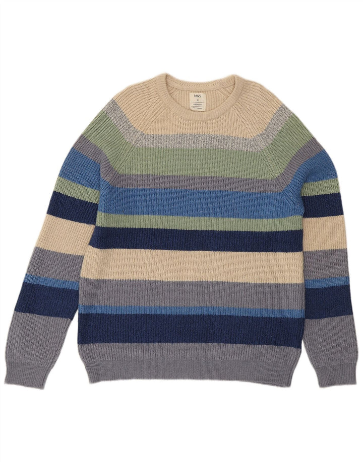 Marks & Spencer Mens Crew Neck Jumper Sweater Medium Multicoloured Striped