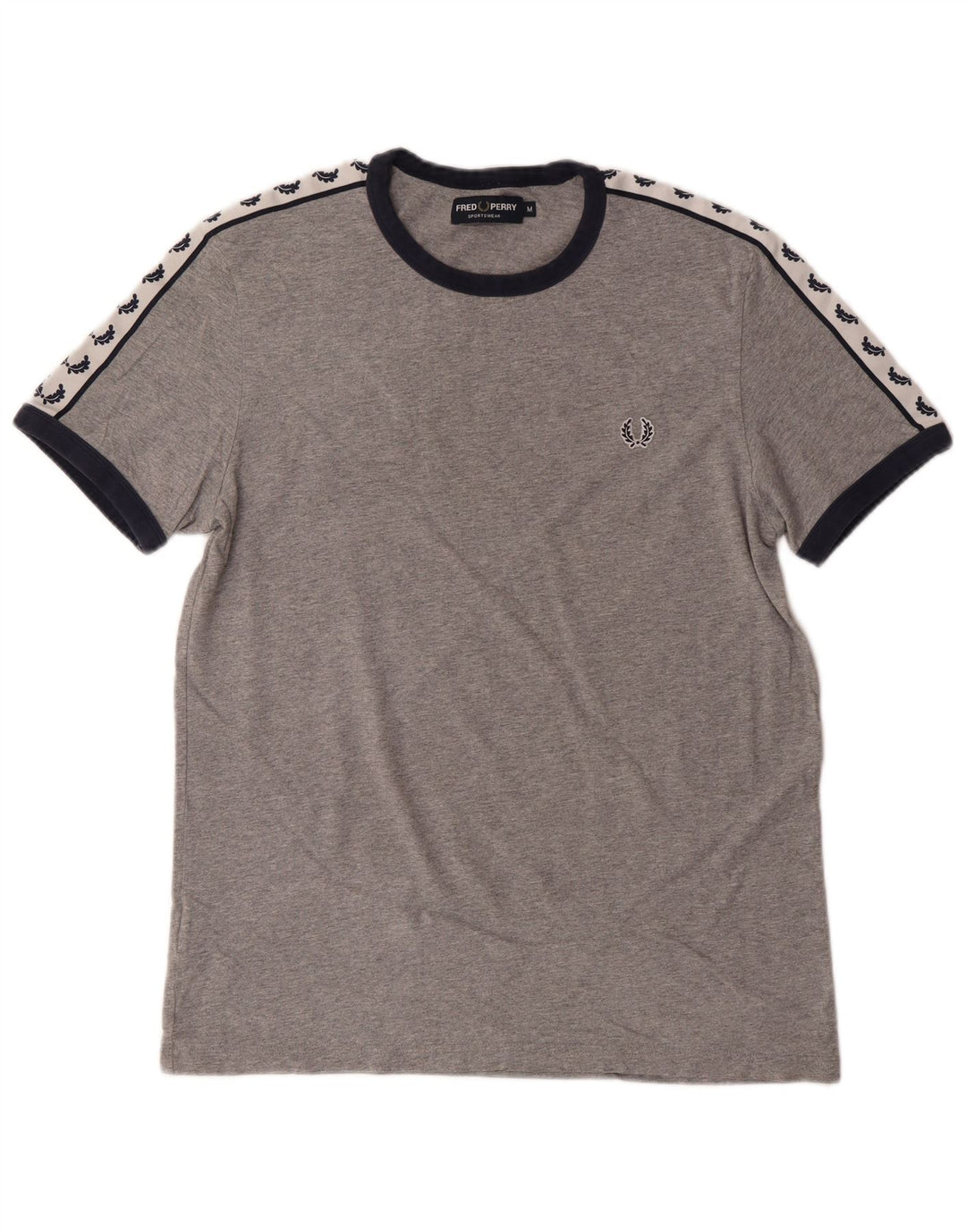 FRED PERRY Mens Graphic T-Shirt Top Medium Grey Colourblock Cotton