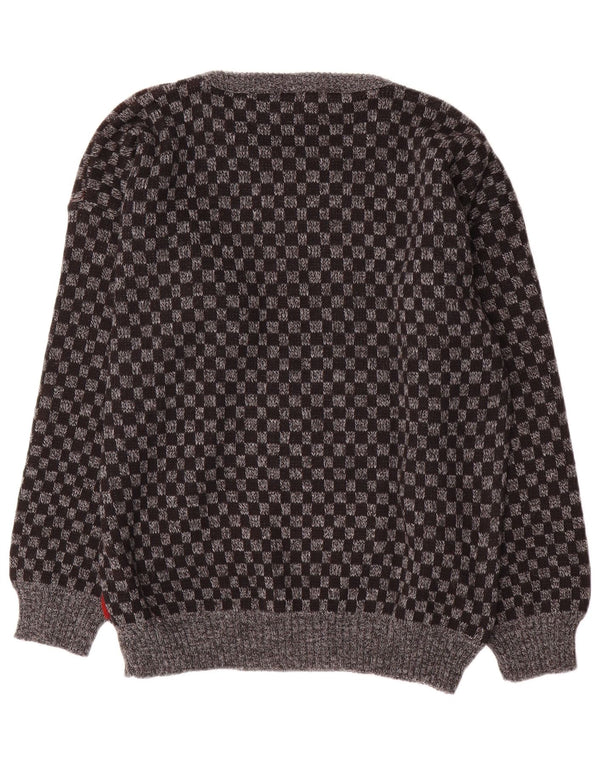 Vintage Mens Boat Neck Jumper Sweater Large Grey Geometric Acrylic