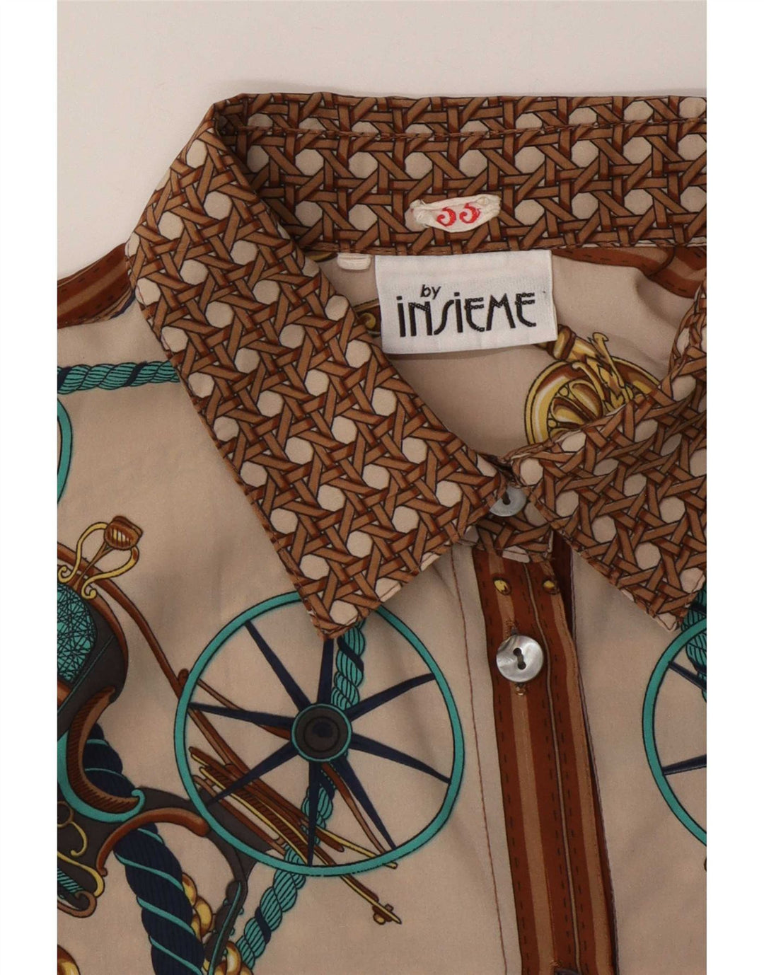 Insieme Womens Abstract Pattern Shirt Blouse UK 12 Medium Brown Colourblock
