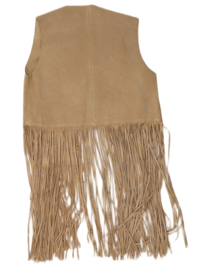 Vintage Womens Suede Waistcoat UK 10 Small Beige Leather