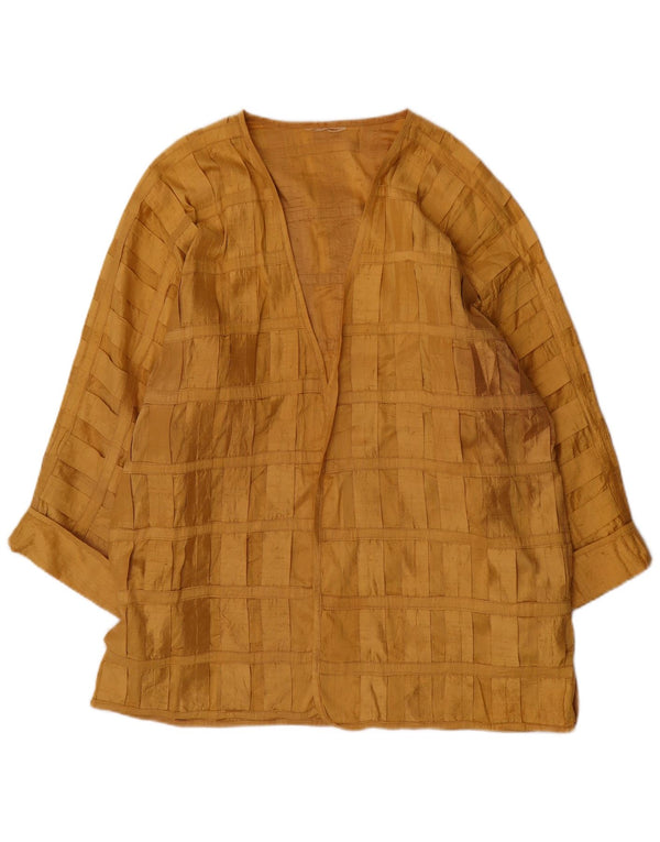 Vintage Womens Long Sleeve Blouse Top UK 20 2XL Yellow Check Silk