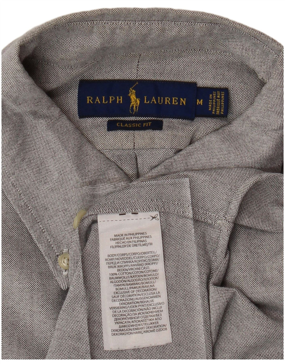 RALPH LAUREN Mens Short Sleeve Classic Fit Shirt Medium Grey Cotton