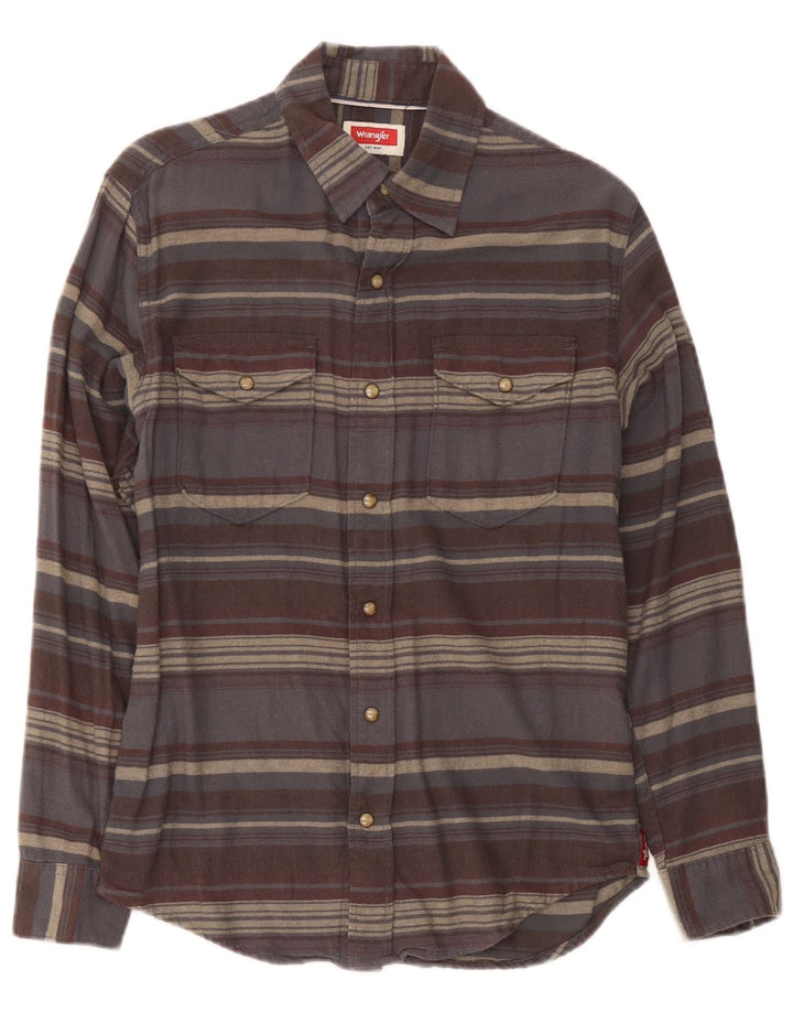 Wrangler Mens Flannel Shirt Small Grey Striped Cotton