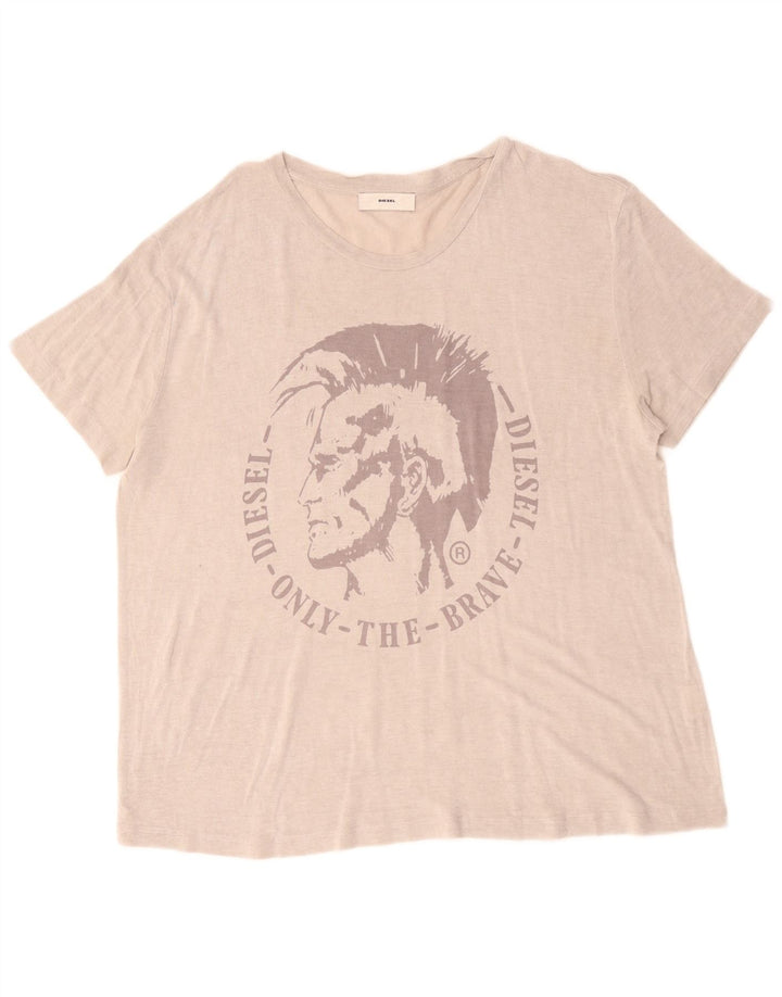 Diesel Womens Graphic T-Shirt Top UK 18 XL Beige Classic