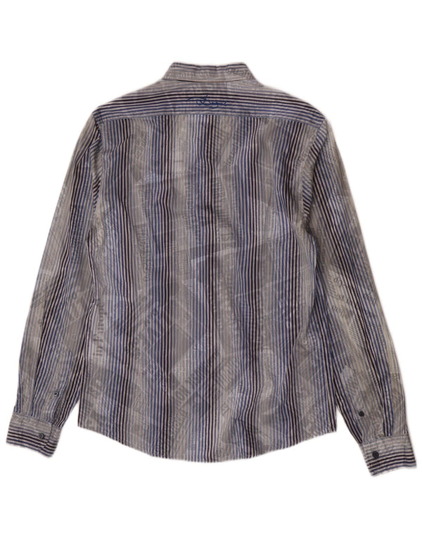 Desigual Mens Graphic Shirt Medium Blue Striped Cotton