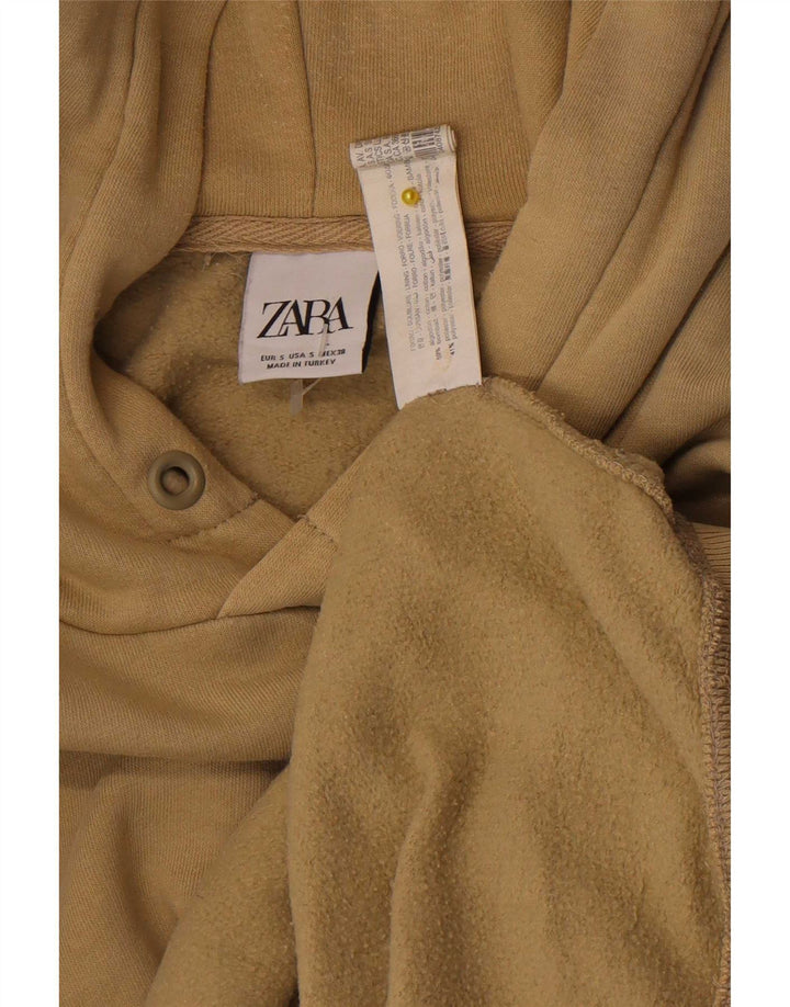 Zara Mens Hoodie Jumper Small Beige Cotton