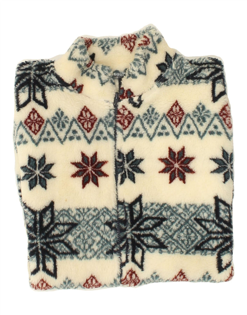 VINTAGE Womens Fleece Gilet UK 16 Large Off White Fair Isle Polyester | Vintage Vintage | Thrift | Second-Hand Vintage | Used Clothing | Messina Hembry 