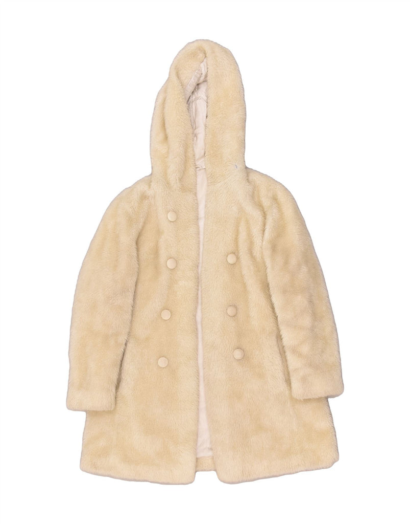 VINTAGE Womens Hooded Faux Fur Overcoat UK 12 Medium Beige | Vintage Vintage | Thrift | Second-Hand Vintage | Used Clothing | Messina Hembry 