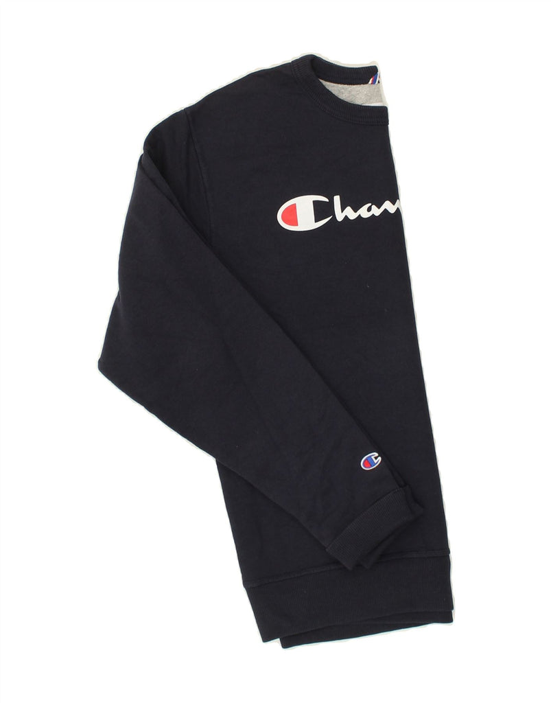 CHAMPION Mens Graphic Sweatshirt Jumper Medium Navy Blue Cotton | Vintage Champion | Thrift | Second-Hand Champion | Used Clothing | Messina Hembry 