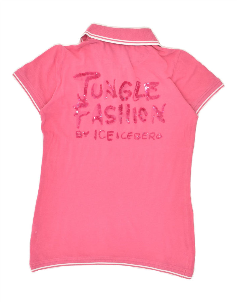 ICEBERG Womens Graphic Polo Shirt UK 6 XS Pink Cotton | Vintage Iceberg | Thrift | Second-Hand Iceberg | Used Clothing | Messina Hembry 
