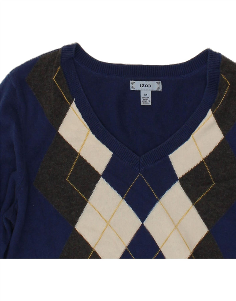 IZOD Mens V-Neck Jumper Sweater Medium Navy Blue Argyle/Diamond Cotton Vintage Izod and Second-Hand Izod from Messina Hembry 