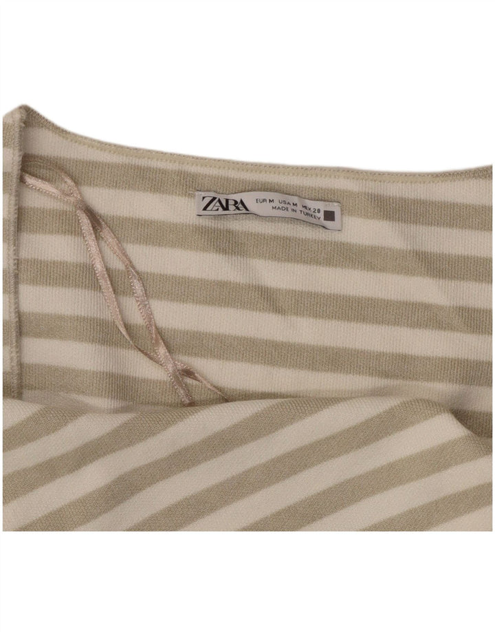 ZARA Womens Crop Top UK 12 Medium Off White Striped