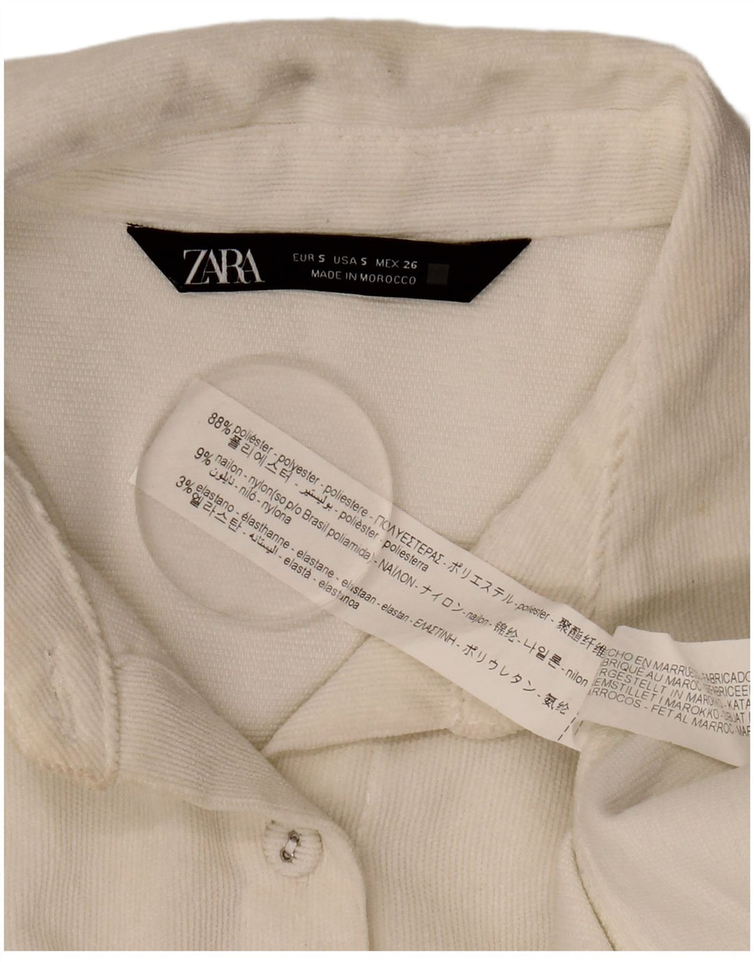 Zara Womens Oversized Corduroy Shirt UK 10 Small White Polyester