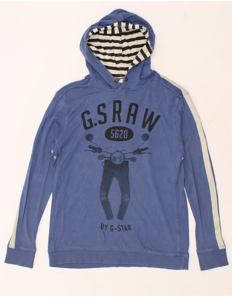 G-STAR Mens Graphic Hoodie Jumper Medium Blue Cotton | Vintage G-Star | Thrift | Second-Hand G-Star | Used Clothing | Messina Hembry 