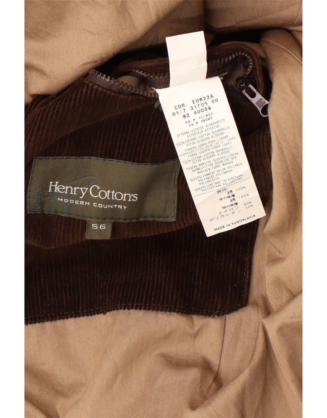 HENRY COTTONS Mens Corduroy Coat IT 56 3XL Brown Cotton