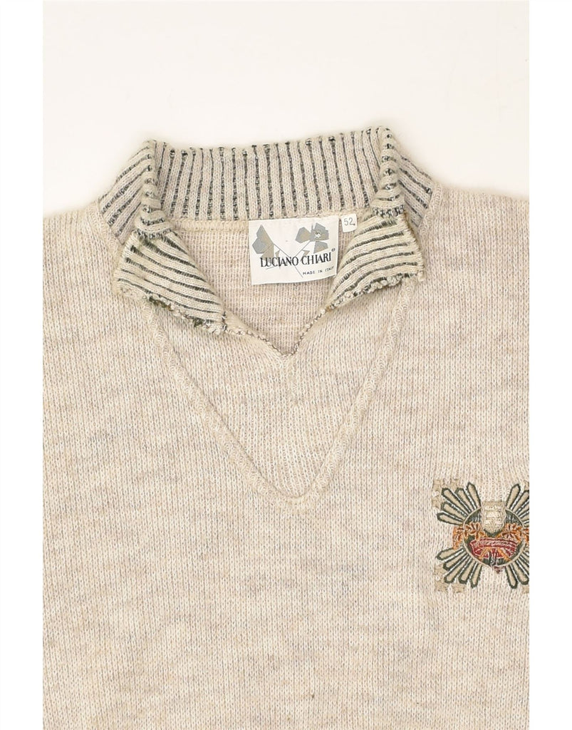 VINTAGE Womens V-Neck Jumper Sweater IT 52 2XL Grey Fair Isle | Vintage Vintage | Thrift | Second-Hand Vintage | Used Clothing | Messina Hembry 