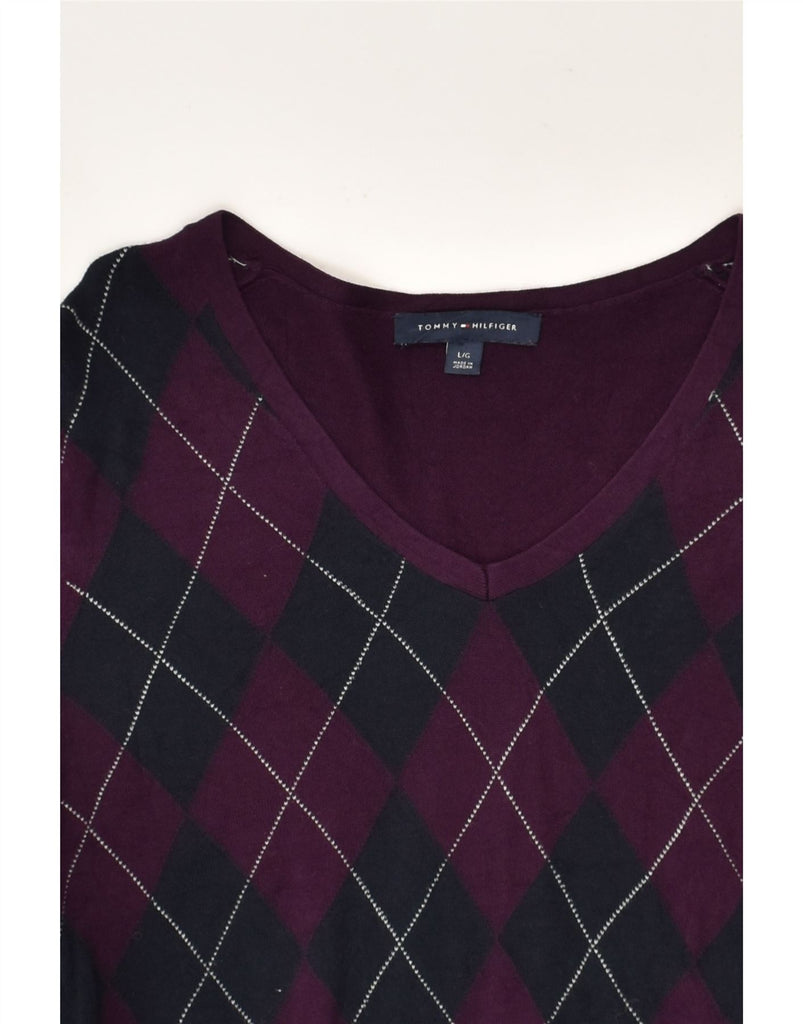 TOMMY HILFIGER Womens V-Neck Jumper Sweater UK 14 Large Purple | Vintage Tommy Hilfiger | Thrift | Second-Hand Tommy Hilfiger | Used Clothing | Messina Hembry 