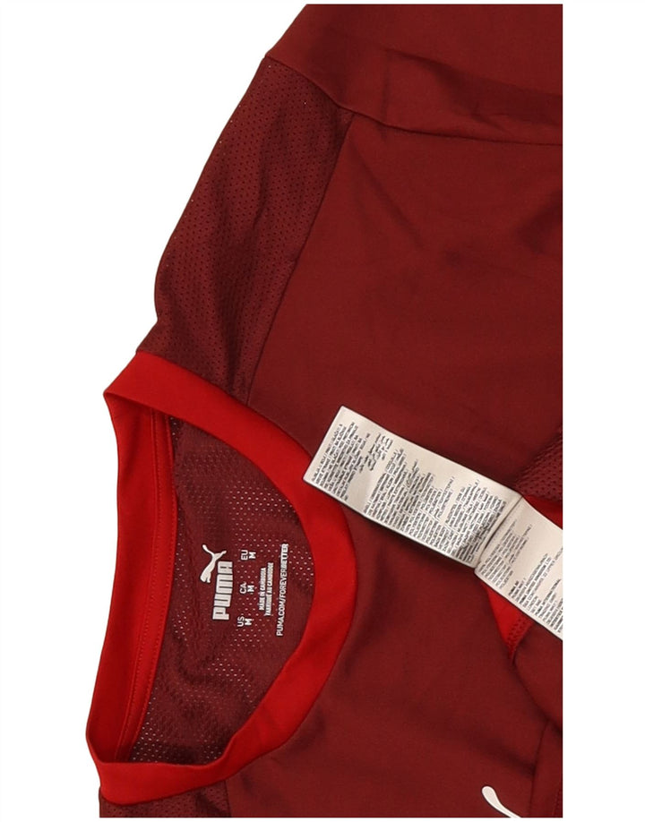 Puma Mens T-Shirt Top Medium Burgundy Colourblock Polyester