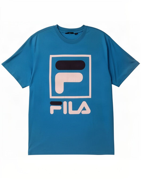 Fila Mens Graphic T-Shirt Top Large Blue Cotton