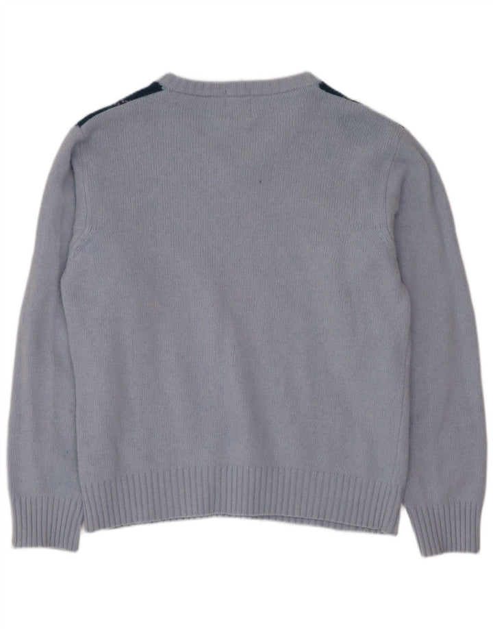 Meltin' Pot Womens V-Neck Jumper Sweater Large Blue Argyle/Diamond Wool