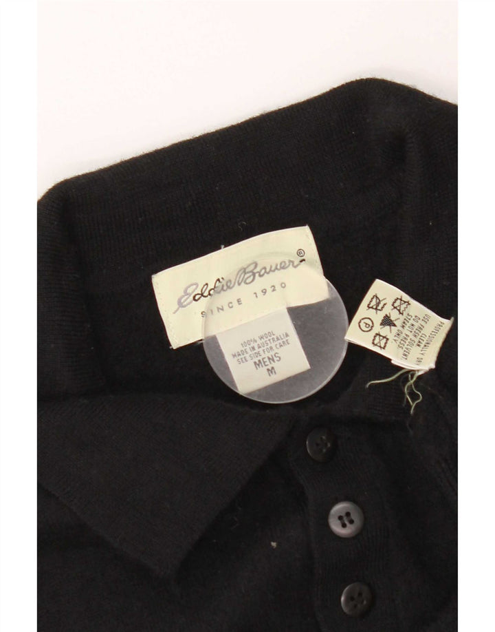 Eddie Bauer Mens Polo Neck Jumper Sweater Medium Black Wool