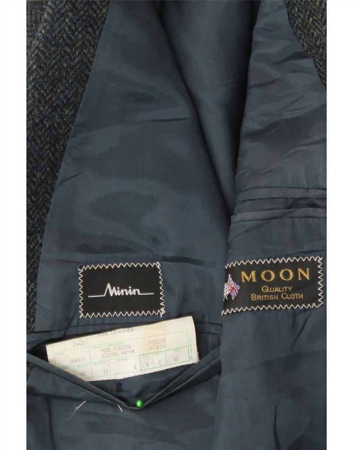 VINTAGE Mens 3 Button Blazer Jacket IT 50 Large Navy Blue Herringbone