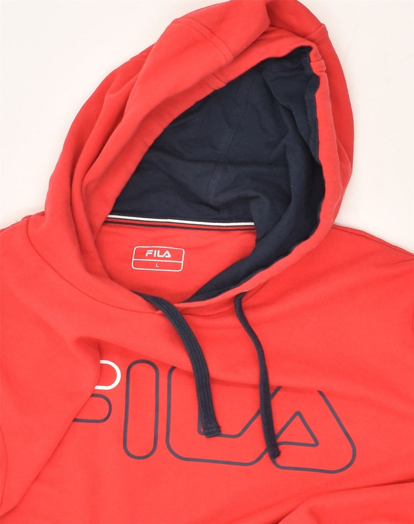 FILA Mens Slim Graphic Hoodie Jumper Large Red Cotton | Vintage Fila | Thrift | Second-Hand Fila | Used Clothing | Messina Hembry 