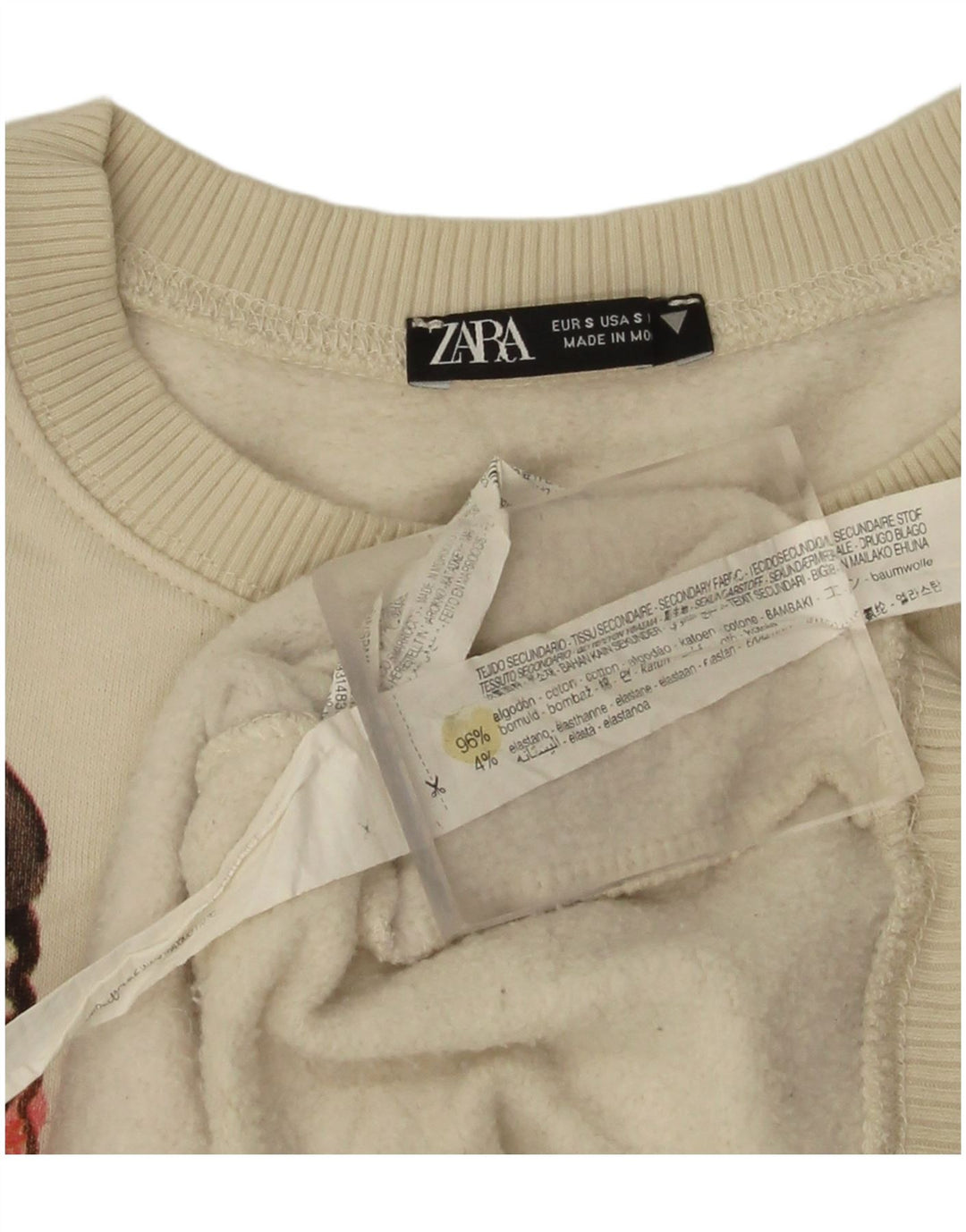 Zara Womens Graphic Oversized Sweatshirt Jumper UK 10 Small Off White