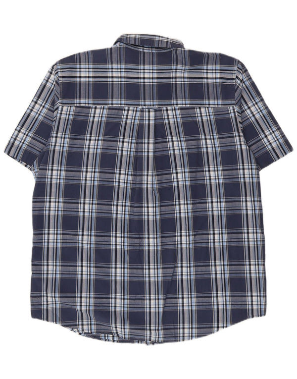 Chaps Mens Easy Care Short Sleeve Shirt Large Navy Blue Check Cotton