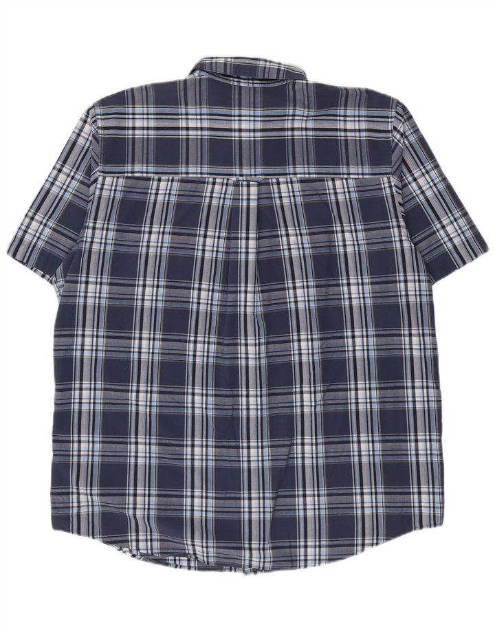 Chaps Mens Easy Care Short Sleeve Shirt Large Navy Blue Check Cotton