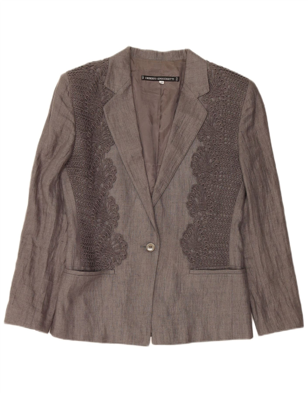 UMBERTO GINOCCHIETTI Womens 1 Button Blazer Jacket IT 42 Medium Grey Linen