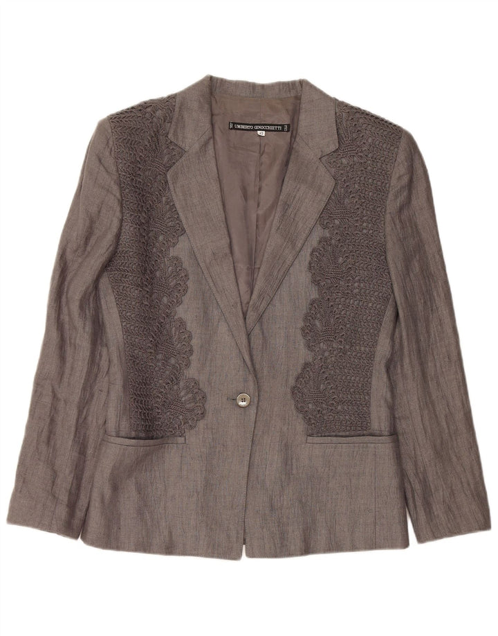 UMBERTO GINOCCHIETTI Womens 1 Button Blazer Jacket IT 42 Medium Grey Linen