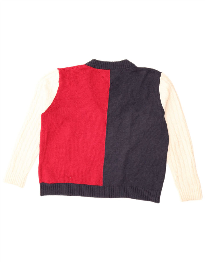 Tommy Hilfiger Womens Graphic V-Neck Jumper Sweater UK 14 Medium Multicolou