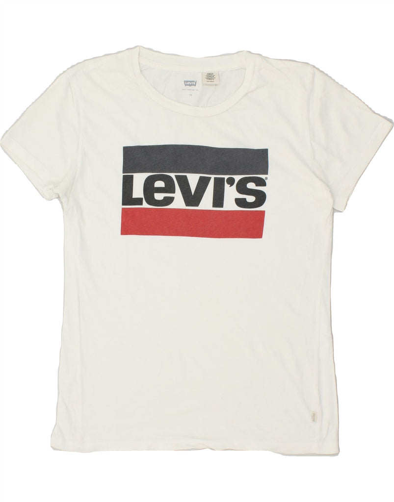 LEVI'S Womens Graphic T-Shirt Top UK 6 XS White Vintage Levi's and Second-Hand Levi's from Messina Hembry 