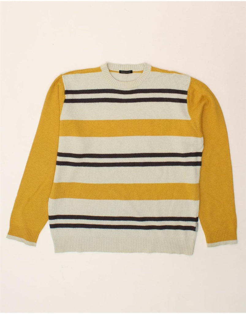 SERGIO TACCHINI Womens Crew Neck Jumper Sweater UK 18 XL Yellow Striped Vintage Sergio Tacchini and Second-Hand Sergio Tacchini from Messina Hembry 