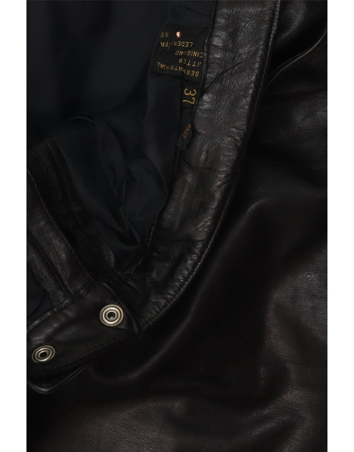 Vintage Mens Slim Leather Trousers W37 L34 Black Leather