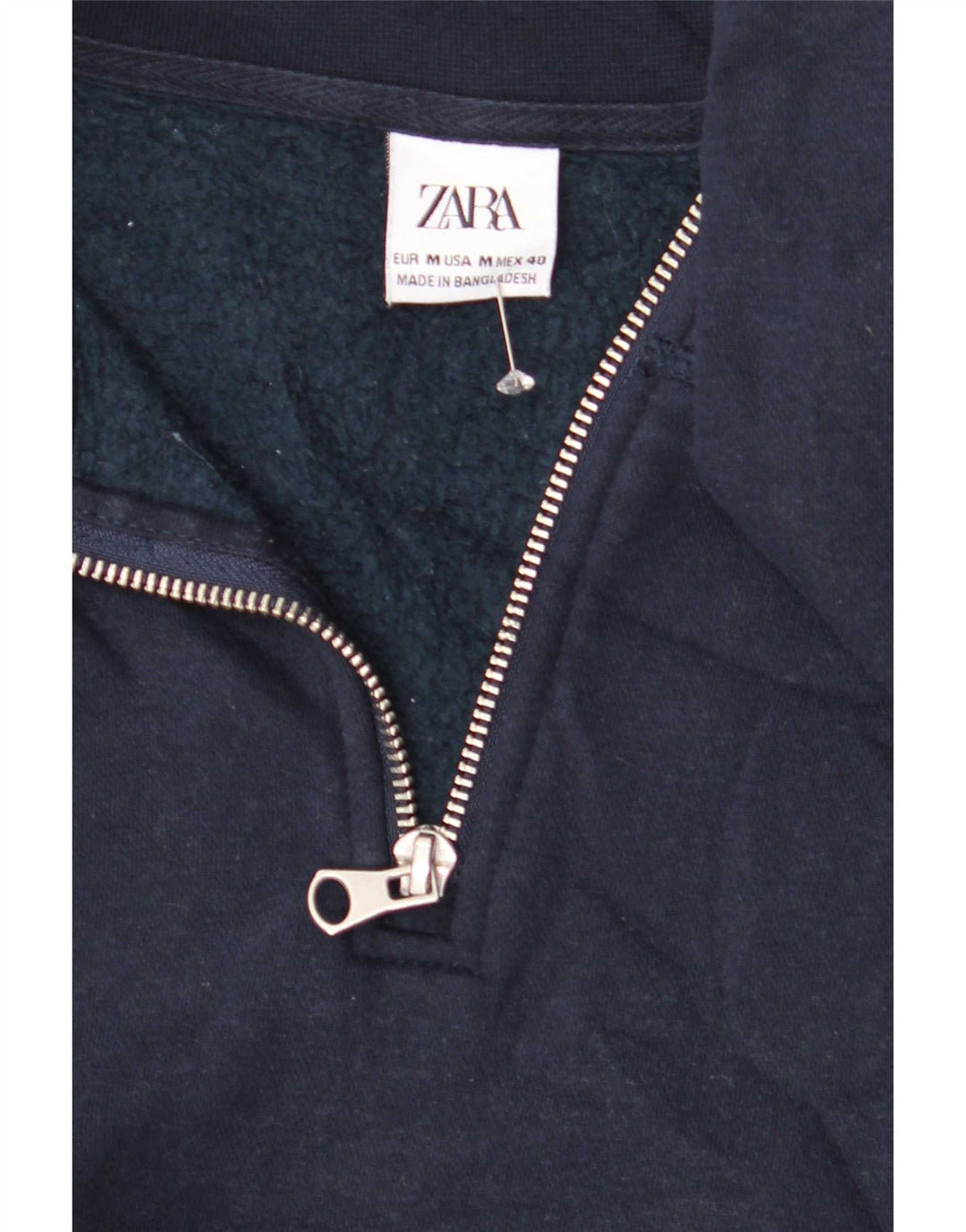 Zara Mens Zip Neck Sweatshirt Jumper Medium Navy Blue Polyester