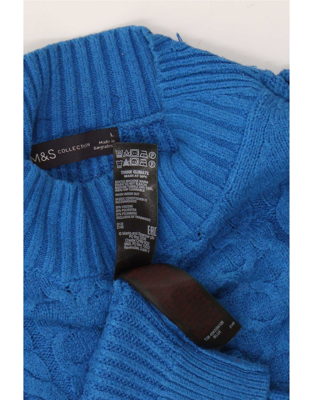 Marks & Spencer Womens Turtle Neck Jumper Sweater UK 16 Large Blue Viscose