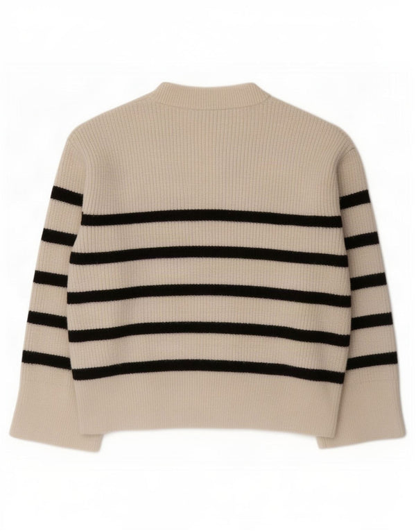Zara Womens Crew Neck Jumper Sweater UK 10 Small Off White Striped