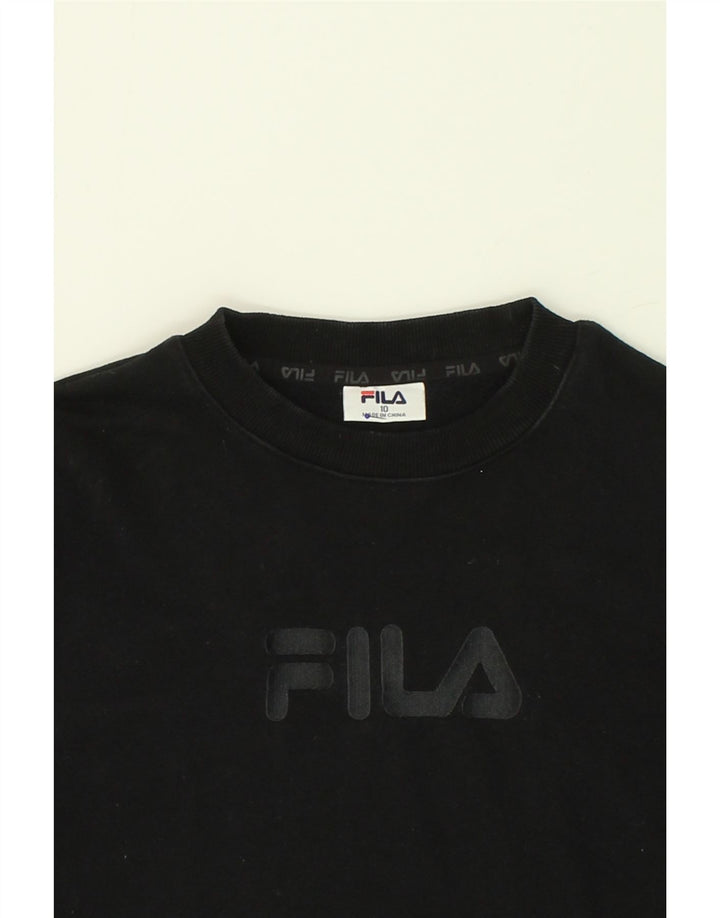 FILA Womens Graphic Sweatshirt Jumper UK 10 Small  Black Cotton Vintage Fila and Second-Hand Fila from Messina Hembry 