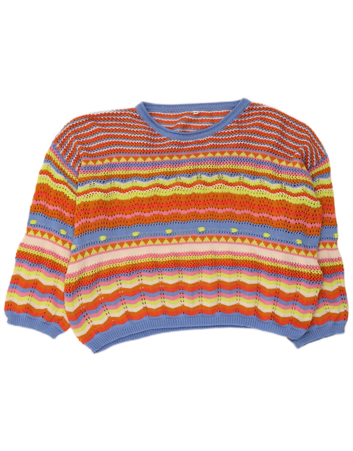 Vintage Womens Boat Neck Jumper Sweater UK 14 Medium Multicoloured Striped