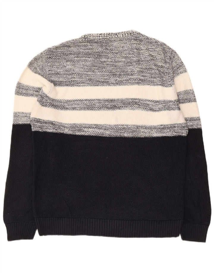 Marks & Spencer Mens Crew Neck Jumper Sweater Medium Navy Blue Colourblock