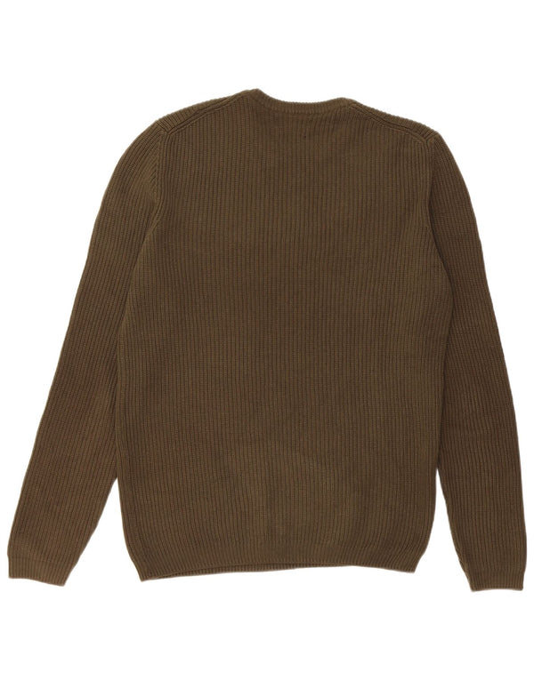 Zara Mens Crew Neck Jumper Sweater Medium Khaki Cotton